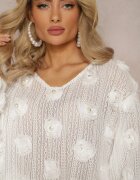 elsa.m by may Bluză Ajurată Albă cu Perle și Flori Decorative Panaly