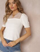 elsa.m by may Bluză Albă cu Dungi cu Decolteu din plasă din Viscoză Fritani