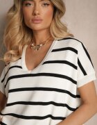 elsa.m by may Bluză Albă cu Vâscoză Oversize Decorată cu Dungi Tasvesia