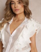 elsa.m by may Bluză Albă cu volane din țesătură plisată și cu mâneci scurte Janta