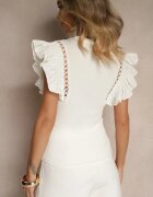 elsa.m by may Bluză Albă Decorată cu Motiv Ajurat și Volane Izovira