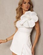 elsa.m by may Bluză Albă din Bumbac cu Partea de Sus Asimetrică și Aplicație Mare în Formă de Floare Pereria