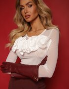 elsa.m by may Bluză Albă din plasă cu Volan Decorativ Anaivia