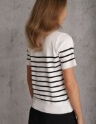 elsa.m by may Bluză albă din vâscoză cu dungi cu mânecă scurtă și cu floare decorativă Kouri
