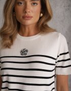 elsa.m by may Bluză albă din vâscoză cu dungi cu mânecă scurtă și cu floare decorativă Kouri