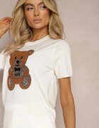 elsa.m by may Bluză Albă din Viscoză cu Aplicație Plușată Ursulet cu Paiete Bizaxa