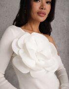 elsa.m by may Bluză Albă din Viscoză cu croi Asimetric cu Aplicație 3D cu floare Cheleta