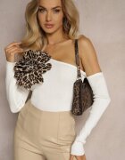 elsa.m by may Bluză Albă din Viscoză cu Croi Asimetric cu Floare 3D Noradi