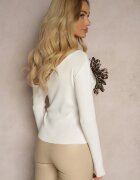 elsa.m by may Bluză Albă din Viscoză cu Croi Asimetric cu Floare 3D Noradi