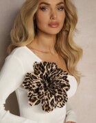 elsa.m by may Bluză Albă din Viscoză cu Croi Asimetric cu Floare 3D Noradi