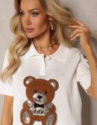 elsa.m by may Bluză Albă din Viscoză Decorată cu Paiete cu Imprimeu Ursuleț Tivenna