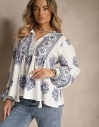 elsa.m by may Bluză Albă Din viscoză Stil Boho Cu volănaș Brodată Cu șnur Aerraza