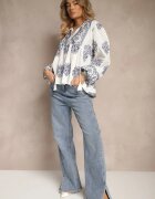 elsa.m by may Bluză Albă Din viscoză Stil Boho Cu volănaș Brodată Cu șnur Aerraza