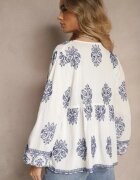 elsa.m by may Bluză Albă Din viscoză Stil Boho Cu volănaș Brodată Cu șnur Aerraza