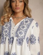 elsa.m by may Bluză Albă Din viscoză Stil Boho Cu volănaș Brodată Cu șnur Aerraza