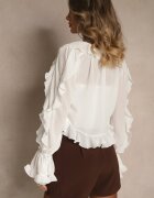 elsa.m by may Bluză Albă Legată Decorată cu Volane cu Top Suplimentar pe Bretele Miradiara