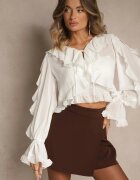 elsa.m by may Bluză Albă Legată Decorată cu Volane cu Top Suplimentar pe Bretele Miradiara