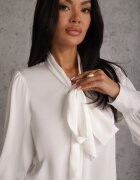 elsa.m by may Bluză Albă Legată La Decolteu cu Dantelă Perforată La Bază Haliritia