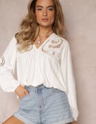 elsa.m by may Bluză Albă Legată la spate cu broderie ajurată din Viscoză Conleia