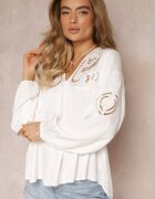 elsa.m by may Bluză Albă Legată la spate cu broderie ajurată din Viscoză Conleia