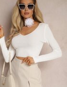 elsa.m by may Bluză Albă Reiată Cu croi scurt Choker cu floare în set Laindera