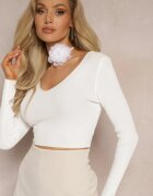 elsa.m by may Bluză Albă Reiată Cu croi scurt Choker cu floare în set Laindera