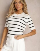 elsa.m by may Bluză Albă Reiată din Viscoză în Dungi cu nasturi decorativi pe umeri Crea