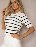 elsa.m by may Bluză Albă Reiată din Viscoză în Dungi cu nasturi decorativi pe umeri Crea