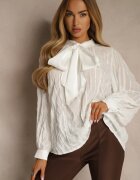 elsa.m by may Bluză Albă Texturată cu croială tip cămașă cu legătură decorativă Sepalea