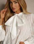 elsa.m by may Bluză Albă Texturată cu croială tip cămașă cu legătură decorativă Sepalea