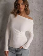 elsa.m by may Bluză Albă Vâscoză cu Mânecă Lungă cu Decolteu Barcă Zaide