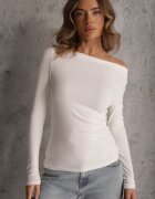 elsa.m by may Bluză Albă Vâscoză cu Mânecă Lungă cu Decolteu Barcă Zaide