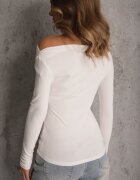 elsa.m by may Bluză Albă Vâscoză cu Mânecă Lungă cu Decolteu Barcă Zaide