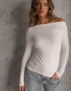 elsa.m by may Bluză Albă Vâscoză cu Mânecă Lungă cu Decolteu Barcă Zaide