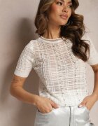 elsa.m by may Bluză Albă Vâscoză Semitransparentă cu Perle și Zirconii Saeventa