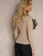 elsa.m by may Bluză Bej cu Vâscoză cu croi asimetric cu floare 3D Noradi