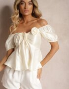 elsa.m by may Bluză bej deschis cu elastic fermoar și broșă decorativă în formă de floare Vikanni