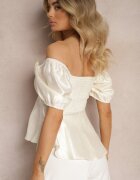 elsa.m by may Bluză bej deschis cu elastic fermoar și broșă decorativă în formă de floare Vikanni