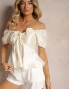 elsa.m by may Bluză bej deschis cu elastic fermoar și broșă decorativă în formă de floare Vikanni