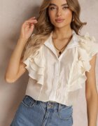 elsa.m by may Bluză Bej deschis cu volane din țesătură plisată și mâneci scurte Janta