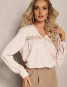 elsa.m by may Bluză bej deschisă cu broderie și mânecă lungă Khodi