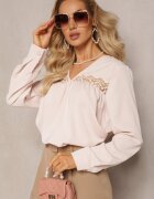 elsa.m by may Bluză bej deschisă cu broderie și mânecă lungă Khodi