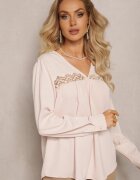 elsa.m by may Bluză bej deschisă cu broderie și mânecă lungă Khodi