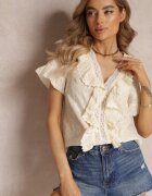 elsa.m by may Bluză Bej din Dantelă Decorată cu Volane și Broderie din Bumbac Jadina