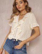 elsa.m by may Bluză Bej din Dantelă Decorată cu Volane și Broderie din Bumbac Jadina