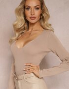 elsa.m by may Bluză Bej Elastică din material reiat cu decolteu asimetric Klinore