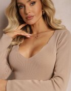 elsa.m by may Bluză Bej Elastică din material reiat cu decolteu asimetric Klinore
