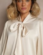 elsa.m by may Bluză Bej Legată La Decolteu cu Dantelă Ajourată în Partea de Jos Haliritia
