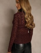 elsa.m by may Bluză Bordo cu mânecă lungă din Dantelă cu Decolteu în V Lerafera