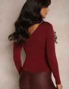 elsa.m by may Bluză bordo cu viscoză cu croială asimetrică cu floare 3D Noradi